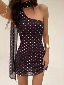 Vestido mini de moda de unicolor sin mangas para mujer - Marrón - Ver 4