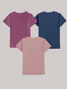 Set de 3 camisetas gráficas de manga corta casuales para mujer con diseños de corazón y gráfico ECG - Multicolor 3 - Ver 2