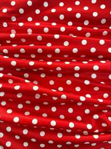 Blusa/Top/Camiseta de mujer con estampado de lunares rojos, hombro asimétrico/asimétrico, decoración de botón metálico, plisado asimétrico, adecuado para el Día de San Valentín, citas, vuelta al colegio, verano, playa, vacaciones, lunares retro - Rojo - Ver 3