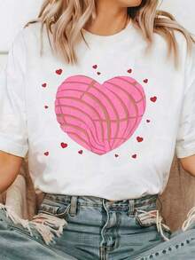 Camiseta estampada premium de verano para mujer, camiseta de pan de concha mexicana para mujer y unisex - Estampado de concha de panduras dulces, camiseta casual suave y transpirable, ropa con temática de repostería mexicana. - Blanco - Ver 1