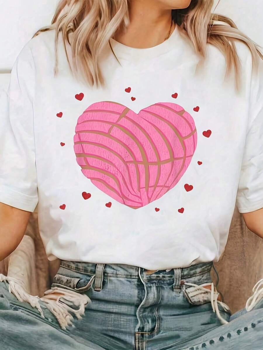 Camiseta estampada premium de verano para mujer, camiseta de pan de concha mexicana para mujer y unisex - Estampado de concha de panduras dulces, camiseta casual suave y transpirable, ropa con temática de repostería mexicana. - Blanco - Ver 1