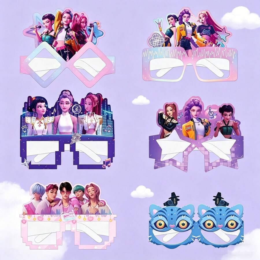 2026 New 6Pcs Square Anime Eyewear, K-Pop Fashion Cartoon Glasses, Character Party Decor, Photo Booth Props, New Year Holiday Gifts For Fans & Friends, Random Shipment - Multicolor - View 1