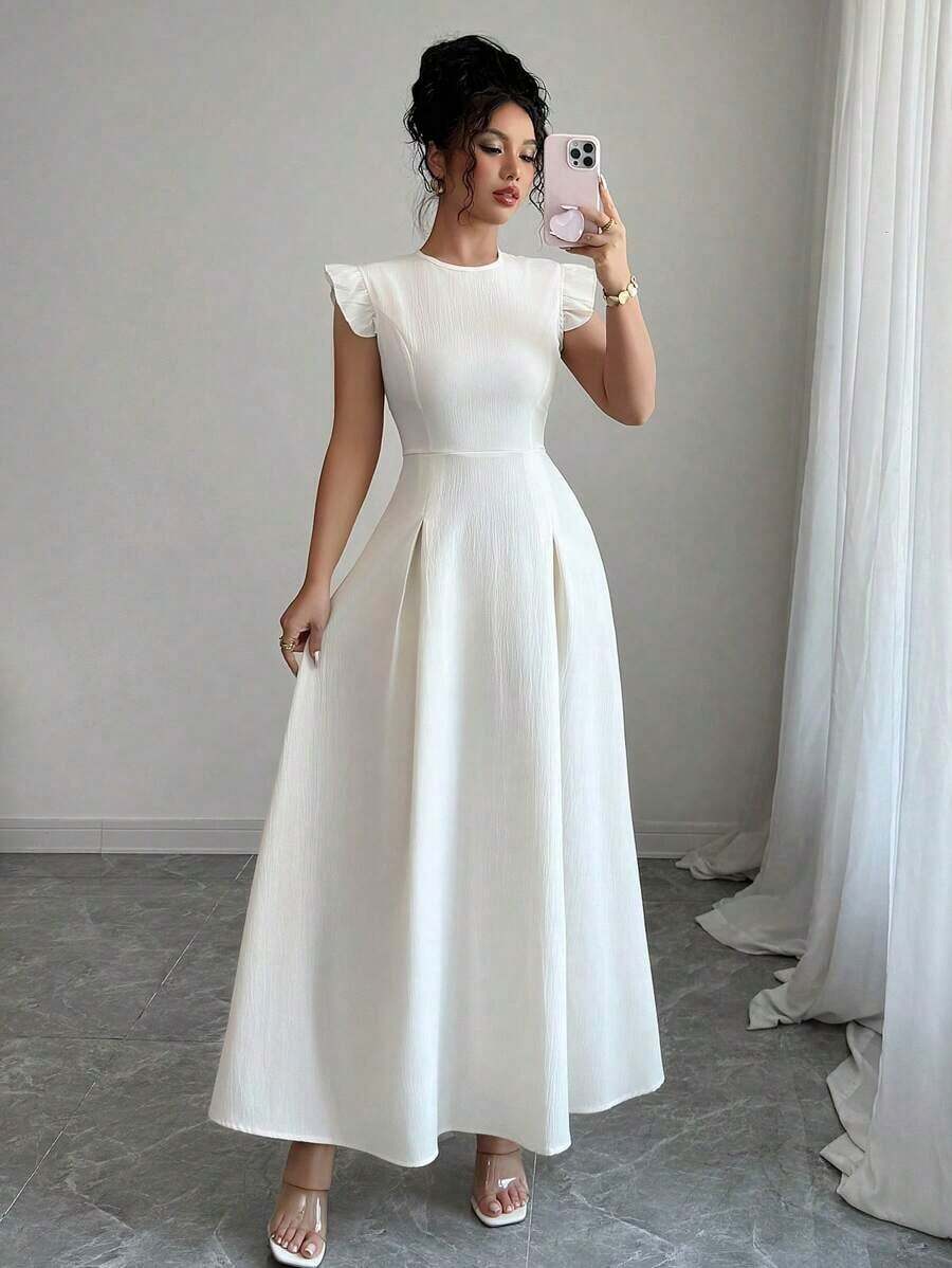 YHHElenzga Vestido largo elegante de mujer con volantes en el bajo y cintura ajustada, para el veranoYHH - Albaricoque - Ver 1