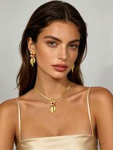 1/4 Set Fashion Necklace And Earrings Set, 304 Stainless Steel Fashion Enamel Jewelry Gift, High-End Hypoallergenic Non-Fading, Fresh, Vintage, Minimalist, Perfect For Summer Style, Commuting, Dating, Party And Other Occasions, Easily Enhance Outfit Sophistication, Perfect Birthday Gift, Ideal Gift - Multicolor - View 6