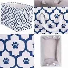 DII Bone Dry Pet Toy and Accessory Storage Bin, 16x10x12", Collapsible Organizer Storage Basket for Home Décor, Pet Toy, Blankets, Leashes and Food-Navy Lattice Paw Print - Blanco/Azul marino - Ver 1