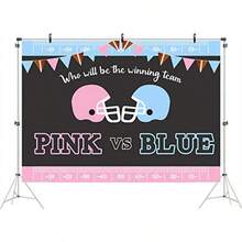 Ticuenicoa Pink or Blue Gender Reveal Backdrop Sports Themed Babyshower Party Background He or She Banner Football Baby Shower Photo Booth Props Girl or Boy Party Decorations Cake Table Banner 5x3ft - Azul rosa - Ver 3