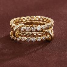 1 pieza Anillo de mujer con diseño de lunares trenzado y circonita cúbica de moda - Multicolor - Ver 8