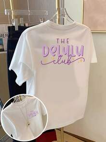 Camiseta de manga corta moderna y divertida para mujer, 100% algodón, corte holgado, THE DELULU, estampado con eslogan decorado con estrellas, transpirable y agradable para la piel, top casual para el día a día, estampado de letras, camiseta de manga corta moderna para mujer adulta para la playa de verano, tela transpirable, adecuada para la temporada de regreso a clases, uso al aire libre, regalo ideal. - Blanco - Ver 1
