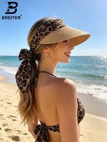 BREITER 1顶豹纹拼接抽绳透气遮阳帽，休闲度假款 - 蝴蝶結草帽 - 查看 5
