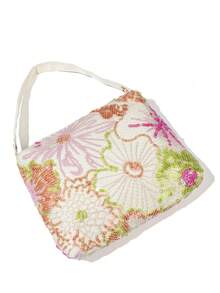 Floral & Leaf Sequin Mesh Decor Magnetic Triangle Handbag, Casual Beach Summer Vacation Style, Suitable For Party, Wedding, Prom (Pattern Random) - Multicolor - View 5