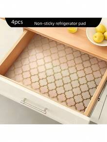 4pcs Gold Plaid Refrigerator Mats, Washable Waterproof Anti-Oil Fridge Liners, Refrigerator Drawer Mats, Home Kitchen Accessories - Multicolor - View 5