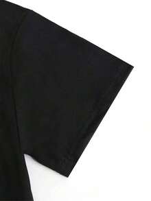 Camiseta de algodón con estampado de pintura al óleo, sencilla y versátil, estilo primavera/verano, cuello redondo, corte holgado, tela transpirable. - Negro - Ver 3