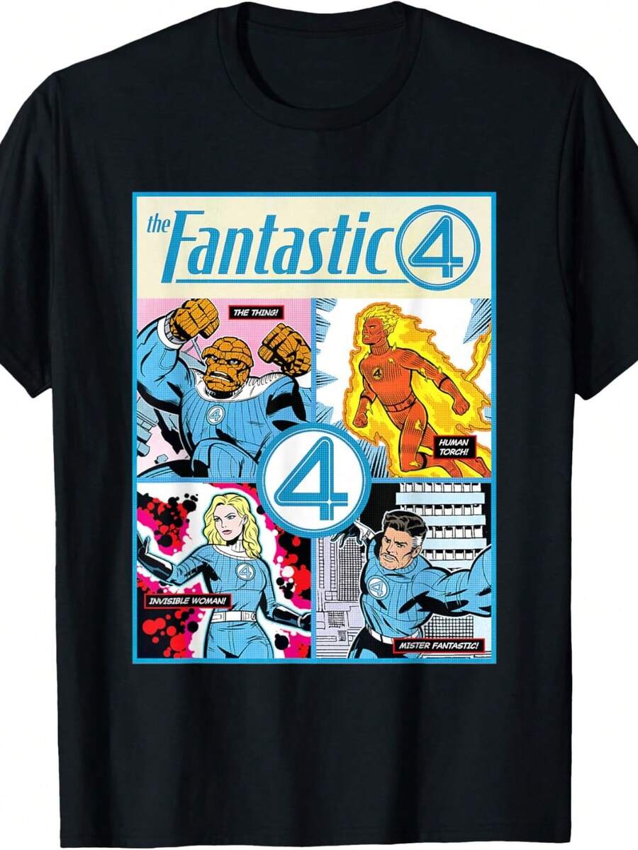Camiseta M1arvel Los Cuatro Fantásticos Primeros Pasos R Portada de Cómic. Camiseta unisex de algodón puro de 220 g. Peso ideal para todas las estaciones, apta tanto para hombres como para mujeres. Tejido duradero de alta calidad, suave al tacto y de larga duración. Prenda transpirable, ideal para usar en otoño y en vacaciones. - Negro - Ver 1