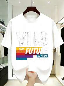 Camiseta VHS The Future Is Here - Estampado a rayas VHS vintage con efecto desgastado, manga corta, cuello redondo, de algodón, para hombre y mujer, regalo casual unisex para amantes de la música, lavable a máquina - Blanco - Ver 6