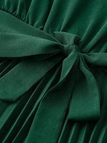 Vestido de verano para mujer de unicolor con mangas cortas, cuello alto, cintura plisada, para vacaciones y playa - Verde - Ver 5