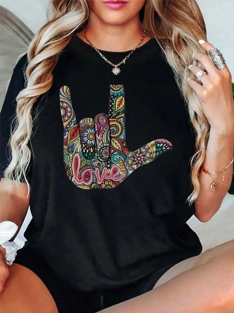 Algodón Camisetas Suaves Y Agradables Al Tacto, Diseñadas Específicamente Para Correr, Te Permiten Ir A. Camiseta Estampada De Manga Corta Y Cuello Redondo Para Mujer, Camisetas Gráficas Informales De Verano. blusas para mujer camisa - Negro - Ver 1