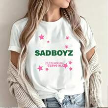 Sadboyz pink stars design for women's short sleeve t-shirt featuring mi santa ana clave ali text with vibrant green and pink colors perfect for festive occasions and casual wear in Mexico market - Blanco - Ver 2