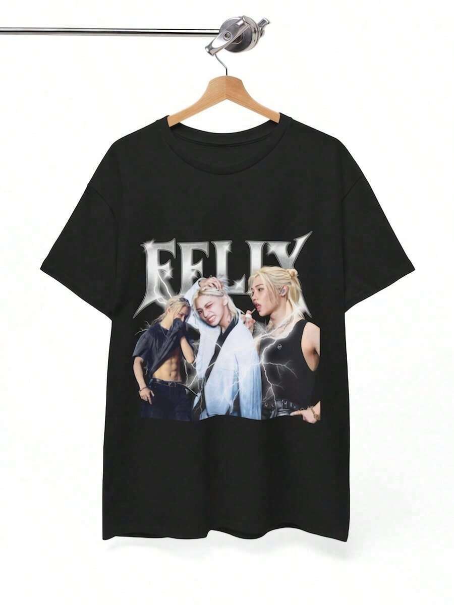 Camiseta de cuello redondo divertida para hombre y mujer de talla grande, camiseta de moda para mujer, camiseta vintage de K-Pop para hombre con estampado de la cara de - Camiseta de manga corta con cuello redondo 100% algodón, ajuste regular, camisa casual para fans de K-Pop, regalo de San Valentín, Navidad y Año Nuevo. - Negro - Ver 1