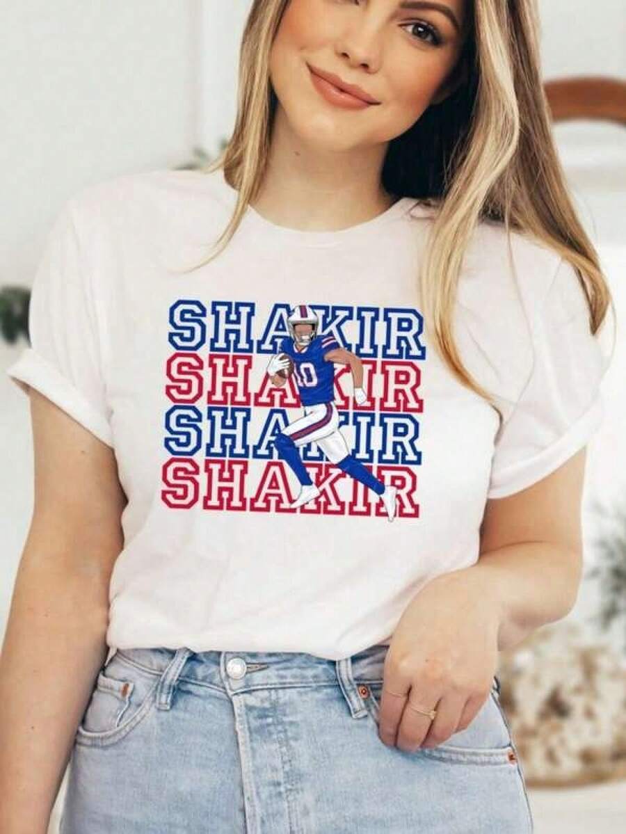 Shakir Buffalo-Shirt Camiseta informal de moda con estampado creativo para mujer, de manga corta y cuello redondo, para primavera y verano-Shirt Women Festive Celebration Shirt Party Wear Top - Negro - Ver 1