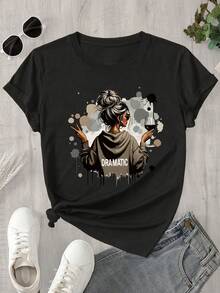 Edición Limitada, Camiseta de Manga Corta para Mujer% Algodón Ligero, Estampada y Versátil para el Día de la Madre - Negro - Ver 5