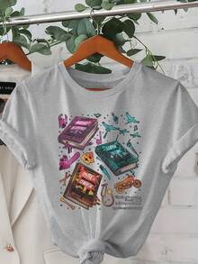 Camiseta de mujer de corte regular, negra y estampada, con el diseño "No soy perfecta, pero mi Kindle sí lo es" - Camiseta casual de manga corta y cuello redondo, adecuada para primavera y verano, una elección perfecta para amantes de los libros, camiseta de mujer para uso diario casual en el verano. - Blanco - Ver 7