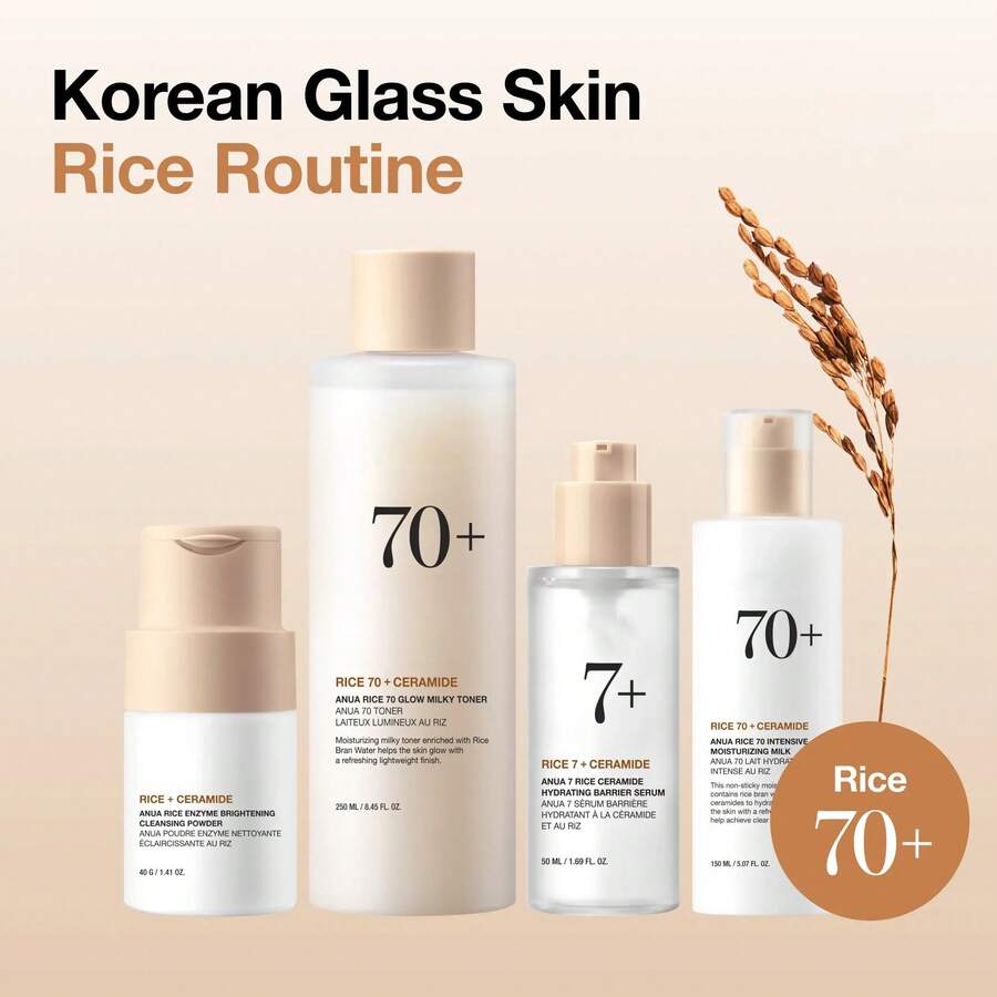 Korean Rice Glass Skin 4-Step Routine | Moisturizing Rice Enzyme Cleanser, Lightweight Milky Toner, Brightening Serum & Milk Moisturizer – Korean Skincare For Hydrating & Radiant Skin - Collagen - Xem 1