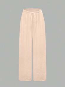 Pantalones anchos de verano para mujer con cintura anudada y unicolor - Caqui - Ver 6