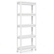 GOFLAME Space-Saving 5-Tier Utility Organizer Slim Rolling Storage Cart Plastic Storage Trolley For Bathroom Kitchen - White - View 10