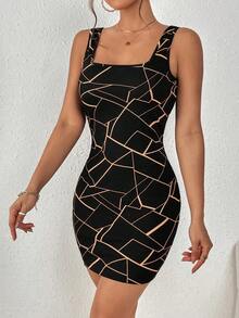 Vestido ajustado tank con estampado geométrico - Multicolor - Ver 3