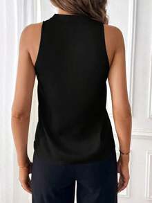 Blusas de mujer para el trabajo, de un solo color, de escote en V y sin mangas. - Negro - Ver 2