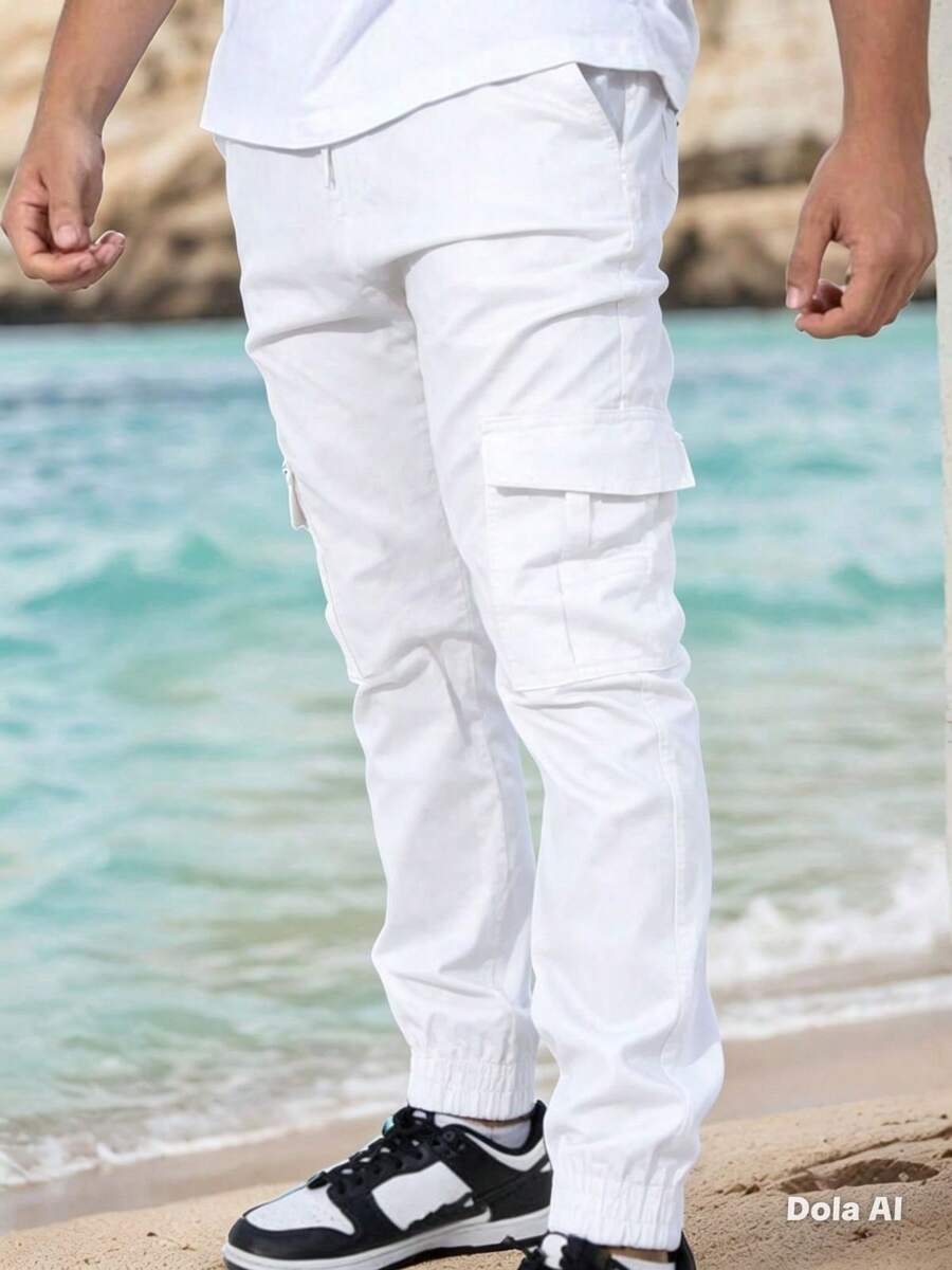 Men's Casual Military Tactical Pants - Multiple Pockets For Work And Sport - 白色 - 查看 1
