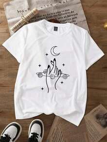 Set de 3 camisetas de mujer de manga corta con cuello redondo, de estilo casual de verano, con estampado gráfico del universo creencia, top de concierto - Multicolor 15 - Ver 6