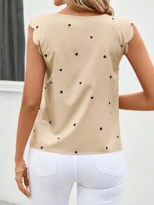 Clasi Camisa de verano sin mangas con patrón en forma de corazón, color rosa, ideal para bodas - Caqui - Ver 2