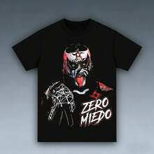 Camiseta Oversized de Penta El Zero Miedo, Frase Iconica "Cero Miedo", Diseño de Luchador Mexicano con Efecto Holográfico, Unisex Tallas S-3XL, Camiseta de Calle para Fanáticos de la Lucha Libre - Negro - Ver 1