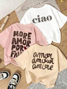 Women's T-Shirts With Print. Single Garment Only, Not A 3-Piece Set. 1 Piece/Set Of Short-Sleeved T-Shirts Suitable For Streetwear. Oversized Round Neck Top For Daily Outings, Camping, Concerts, Hip-Hop, Rock, And Rap Events. Leopard Print "Plus Size Love Please" Round Neck, Short Sleeves, Casual Style, Y2K Aesthetic, Street Style, Suitable For Dates, Girls' Nights Out, And Casual Summer Wear. - 白色 - 查看 7