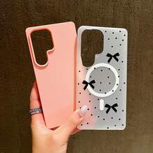 Funda para Teléfono - Funda para Teléfono Compatible con Samsung Galaxy S23 S23Plus S24  S24Ultra S25 S25Plus S25Ultra S26 S26Ultra S26Plus, a prueba de golpes, de doble capa, imitación de gelatina, magnética, duradera, antideslizante, con diseño de lazo de lunares negros. - Rosa - Ver 11
