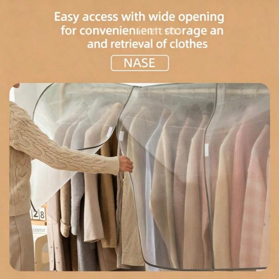 1pc Solid Color Thick Transparent Hanging Floor Clothes Rack Dust Cover, Suitable For Home Use Dustproof Bag Wardrobe Dust Cover Storage - View 1
