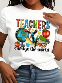 Graphic T-Shirts For Teachers - Women's Summer Clothes, Oversized T-Shirt, Casual Cotton Short Sleeve Streetwear, Fashion Tops For Women, Thank You Gifts For Teachers, Suitable For Spring, Summer And Autumn. - 白色 - 查看 1