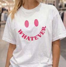 Camisetas Gráficas Casuales para Mujer - Estampado de Rostro - 100% Algodón - Conjuntos de Verano para Mujer - Camiseta Streetwear Casual de Algodón de Manga Corta - Blusas de Moda para Mujer - Blusas de Verano - Camiseta Holgada - Atuendo Diario - Adecuado para primavera, verano y otoño - Blanco - Ver 7