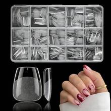 330 piezas de puntas de uñas postizas transparentes con forma de almendra mediana, adecuadas para extensión de uñas & arte de uñas, incluye 15 tamaños de uñas - transparente - Ver 2