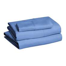 Basics - Juego de sábanas de microfibra ligera supersuave de fácil cuidado de 3 piezas con bolsillos profundos de 35.5 cm, individual, azul holandés, liso - Azul holands - Ver 2