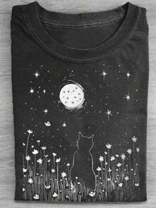 1 camiseta de talla grande para mujer con estampado de letras creativo y divertido, hecha de tela 100% algodón transpirable, adecuada para uso casual al aire libre en primavera y verano, corte holgado, ideal para fiestas, moda urbana y estilo de vacaciones en la playa. Camiseta de manga corta estampada para mujer, 180g de algodón. - Negro - Ver 6