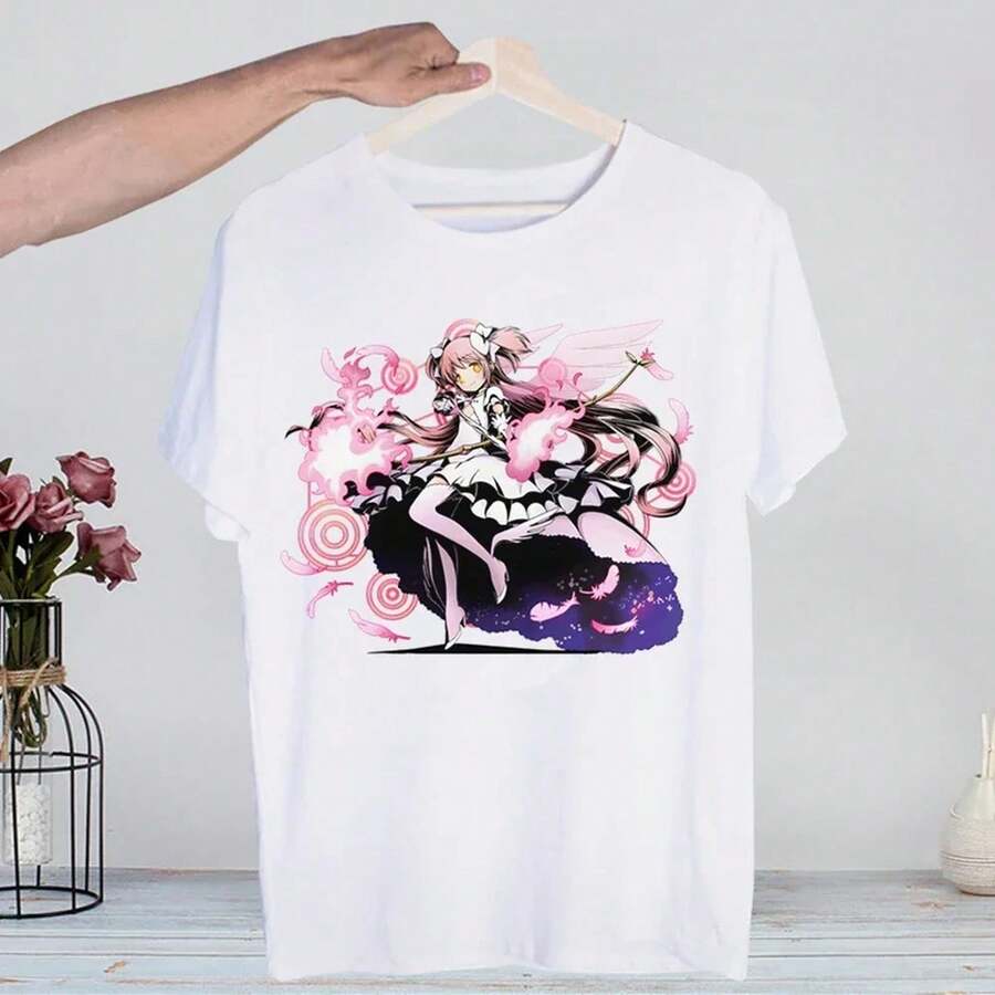 Camisetas gráficas divertidas con estampado de Madoka Magica Puella Magi Hot S1ALE para hombre y mujer, estilo urbano, con cuello redondo, de algodón puro de 220 g, de manga corta, de tejido grueso, resistente a las arrugas y que no se deforma fácilmente. Estilo sencillo y versátil, ligero y transpirable, perfecto para ir al trabajo, viajar, acampar, ir de compras y para el tiempo libre diario. - Blanco - Ver 1