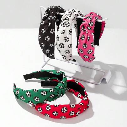 1pc New Sports Style Knotted Headband, Football/Basketball/Baseball Printed Fabric Headwrap For Women, World Cup Accessory