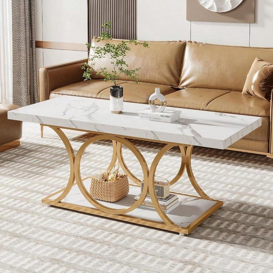 Rectangle Coffee Table, Modern Coffee Tables For Living Room, 2-Tier ...