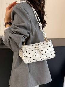 新款时尚休闲女士PU纯色黑色/咖啡色/卡其色蝴蝶结金属配件腋下化妆包 - 白色 - 查看 7