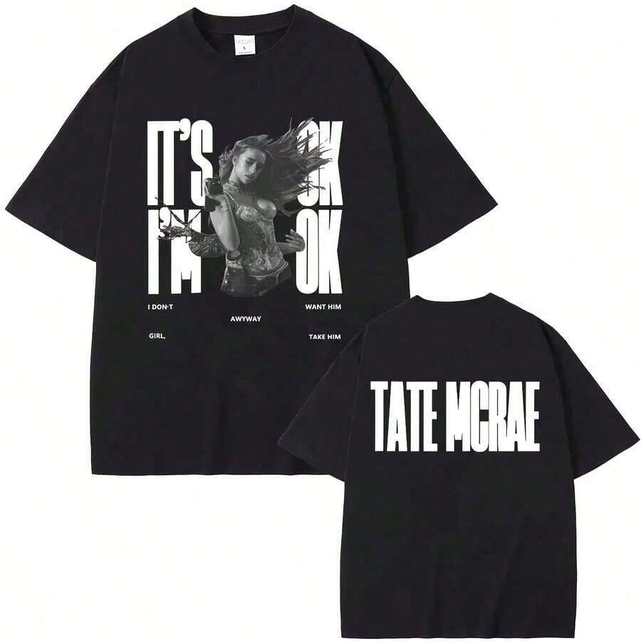 Tate Mcrae T8 Music New Album Graphic Print T-Shirt Men Women Cotton Harajuku Streetwear Hip Hop Tee Loose Casual Oversized Tops - màu đen - Xem 1