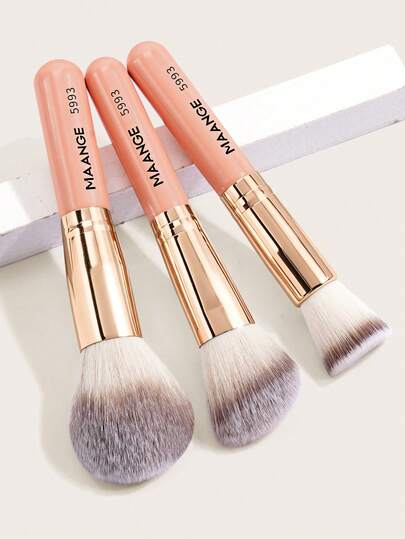 MAANGE 3pcs Professional Makeup Brush Set, Including Blush Brush, Foundation Brush, Powder Brush, Contour Highlighter Brush, Makeup Tools Brush Set, Women/Girls Travel Makeup Brush Gift