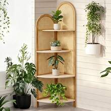 Corner Shelf Stand 4-Tier 70" Corner Shelves Display Shelf Solid Wood Frame With Rattan Wall Corner Bookshelf Multi Unit Organizer Rack With Legs For Living Room Decor,Small Space - Cà phê nâu - Xem 7