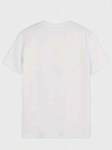 Camiseta de cuello redondo y mangas cortas de ropa fashion, fabricada en México, para la temporada primavera-verano 2025. Con estampado de dibujos animados, es un modelo de pareja, apta para usar tanto por dentro como por fuera, ideal para oficina y estilo casual, diseñada para hombres y mujeres, en unidad individual. - Blanco - Ver 2
